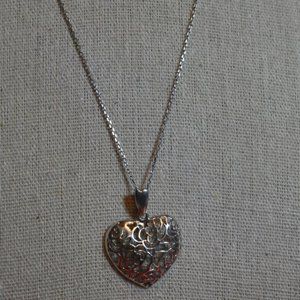 Cut out Roses Heart Pendant 925 Sterling Silver on OTC Chain